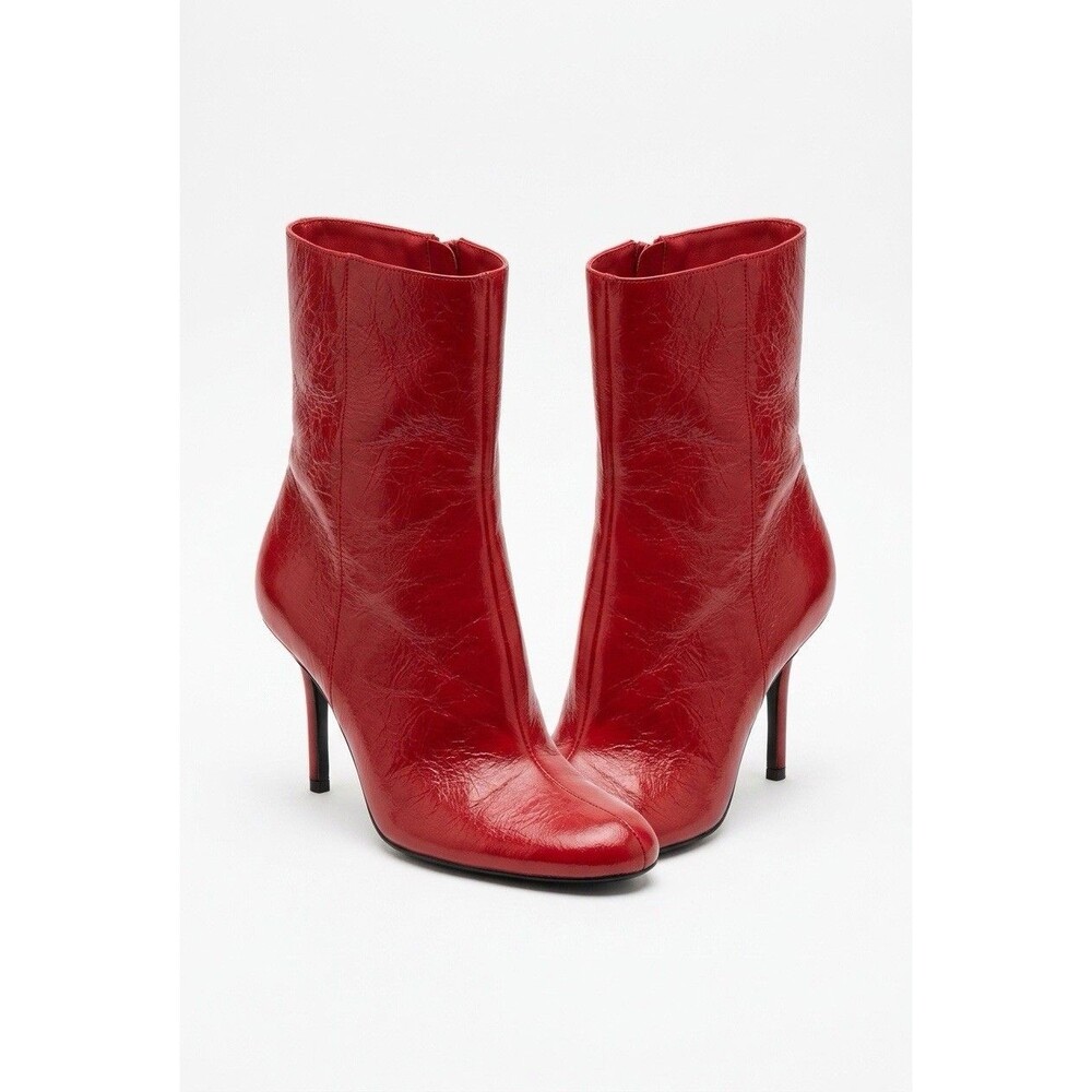 ZARA NWT Red Leather Heeled Ankle Boots Stiletto Size 8 US 39 EUR 3138/610/600